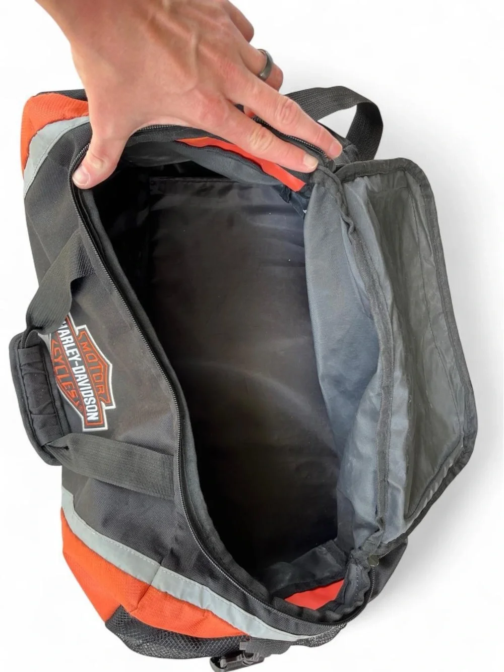 Harley-Davidson Duffel Bag Canvas Black Orange Travel Gym Weekender